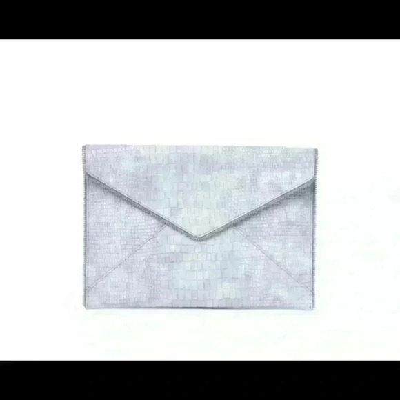 Rebecca Minkoff Leo Snakeskin Embossed Leather Clutch Light Periwinkle - Picture 10 of 10